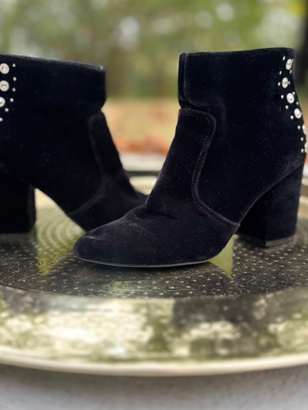 Guess Black Velvet Silver Studded Ankle Booties - 6.5